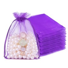 Crweety 50Pcs Organza Bags 4x6, Purple Small Mesh Gift Bags Drawstring Bulk