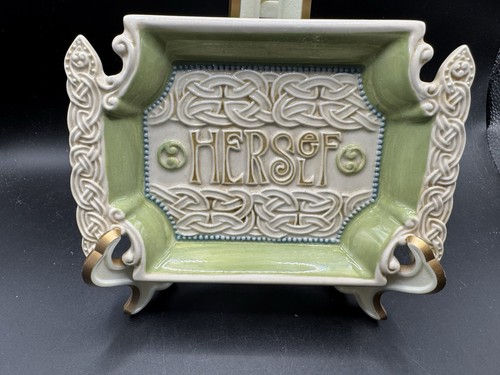 Grasslands Road Herself Celtic Trinket Dish Irish Green Glaze Ceramic Tray Knot