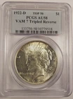 Rare, 1 Of Only 15 PCGS AU 58, 1922-D VAM-7 Tripled Reverse Top 50 Peace Dollar
