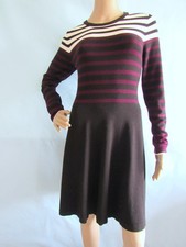 VINCE CAMUTO Size M Black, Maroon  White Striped Long Sleeve Sweater Dress