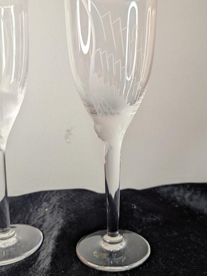Lalique Angel Champagne Flutes Pair "Ange de Reims" (Angel Wings) #13645