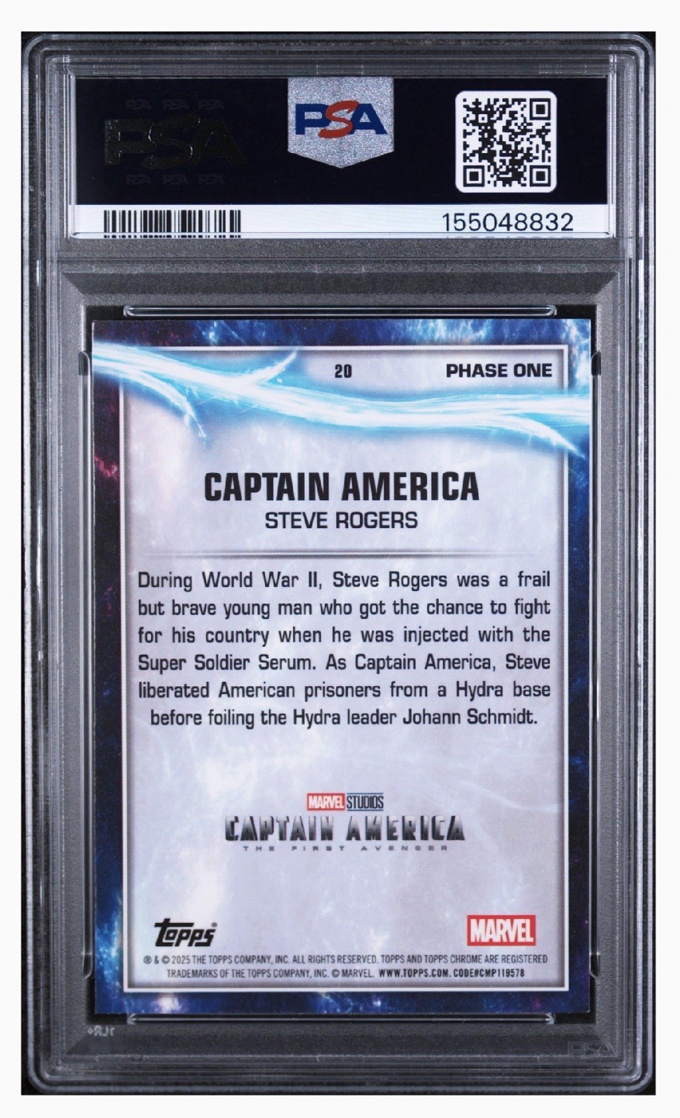 2025 Chrome Marvel Studios Captain America Steve Rogers #20 GEO Refractor PSA 9 view 2
