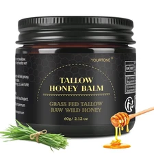 Beef Tallow for Skin, Tallow and Honey Balm for Face, Organic Grass-fed Beef Tal