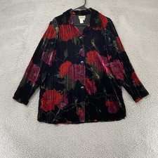 Coldwater Creek Jacket Womens Medium Velvet Black Red Floral Button Front USA