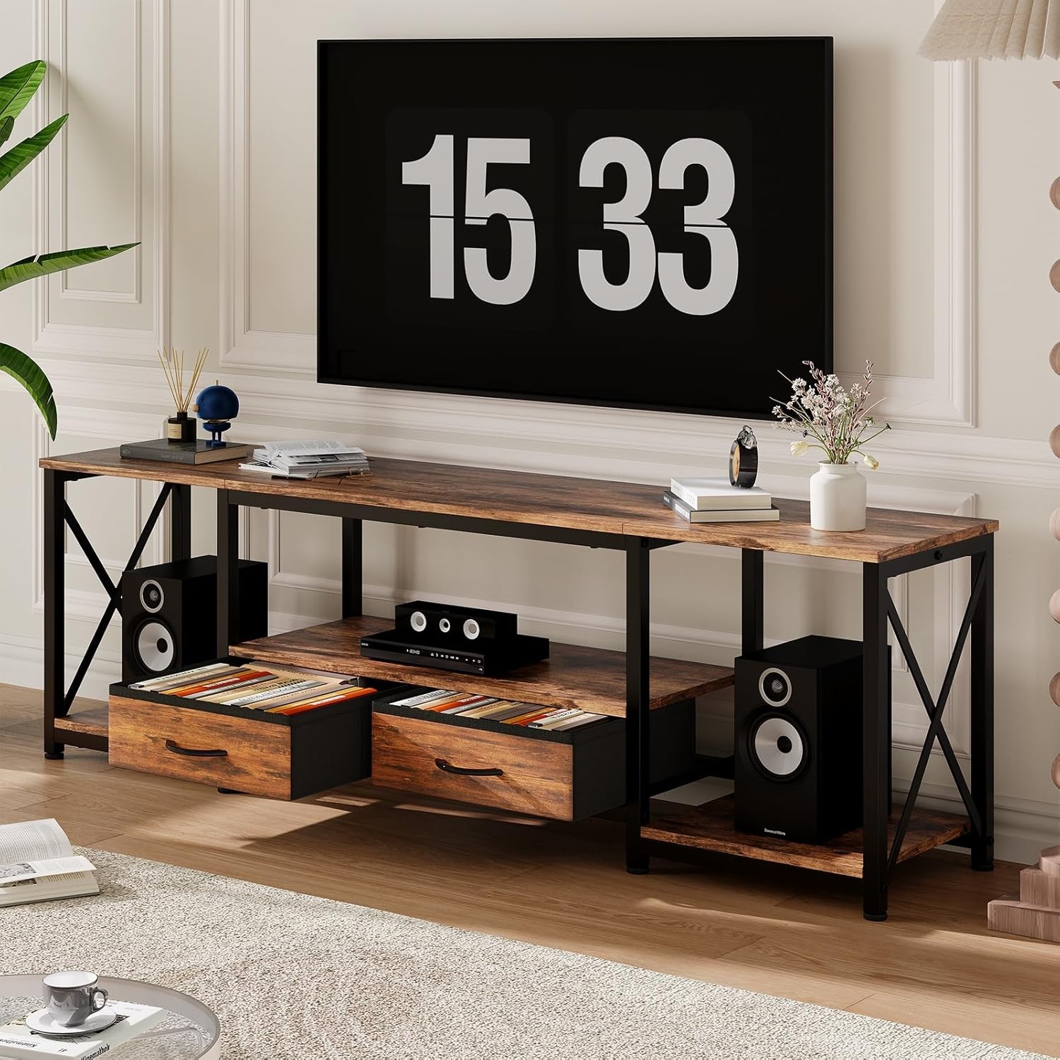 With Fabric Drawers Power Outlets For 75 70 65 In Tv Tv Cons