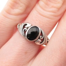925 Sterling Silver Vintage Real Black Onyx Swirl Oxidized Ring Size 6
