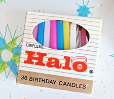 Vintage MCM HALO Dripless Birthday Candles in 36 Count 10 Cent Box Mid Century