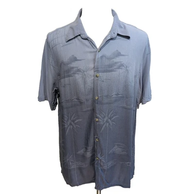 Chemise Hawaïenne Croft & Barrow 100% Rayonne Palmiers Bleu XL manches courtes - Photo 1/4