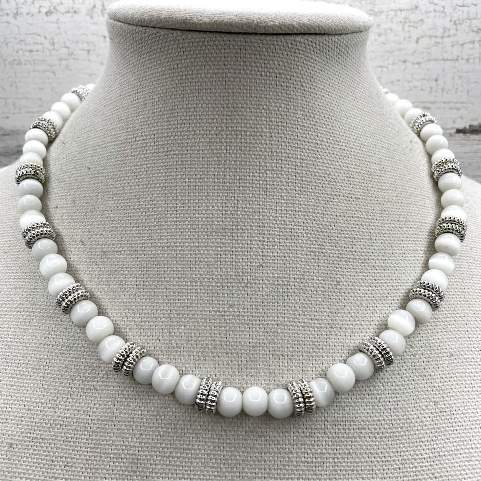 Beautiful Unsigned Artisan Silver Tone White Moon… - image 1