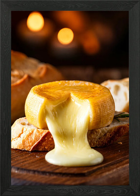 Gerahmtes Wandbild Poster Leinwanddruck Bild Geschmolzener Käse auf Brot