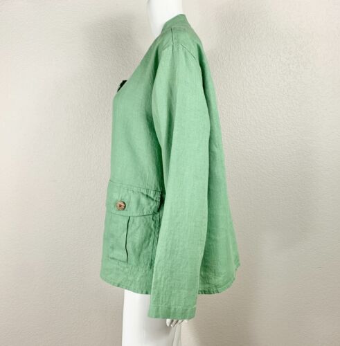 FLAX 100% Linen Jacket Cargo Pockets Wooden Button Front Size Medium NTSF