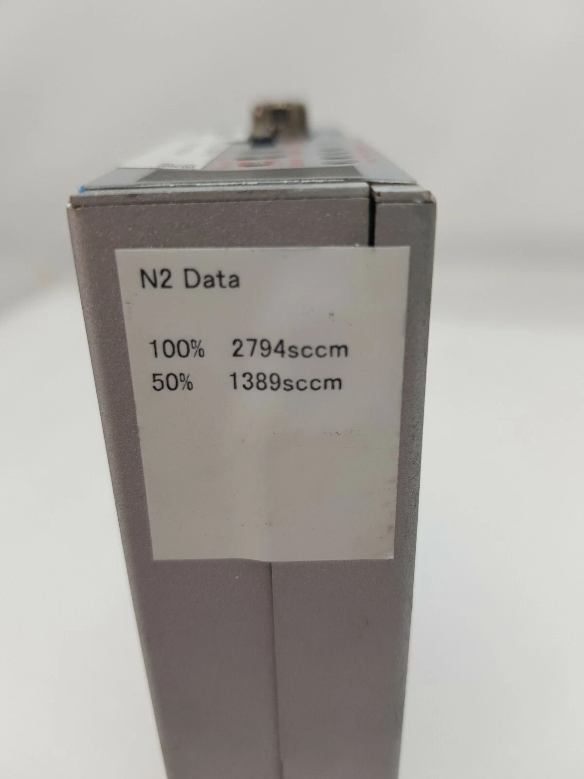 N2 data label on the Fujikin MFC: 2794 sccm full scale, 1389 sccm at 50%