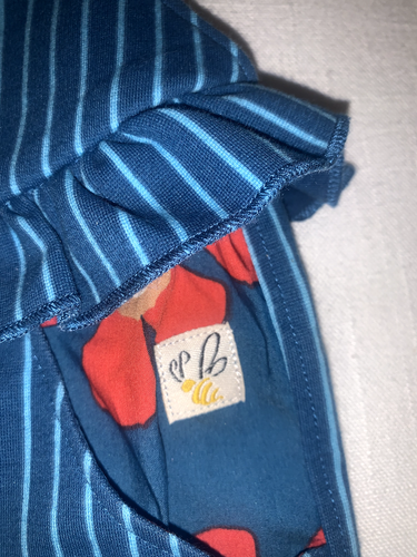 WILD FLOWERS OVERALLS GIRLS BLUE STRIPED RUFFLE SIZE 4 RED BUTTONS SZ 4T - Picture 6 of 8
