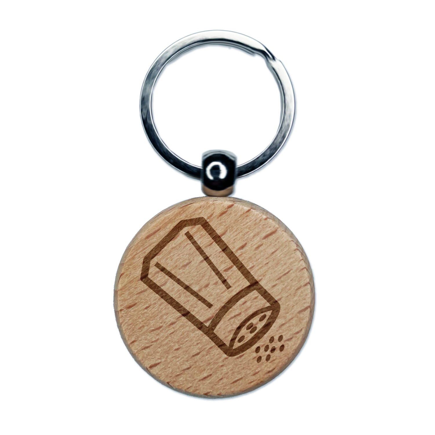 Salt Pepper Shaker Engraved Wood Round Keychain Tag Charm