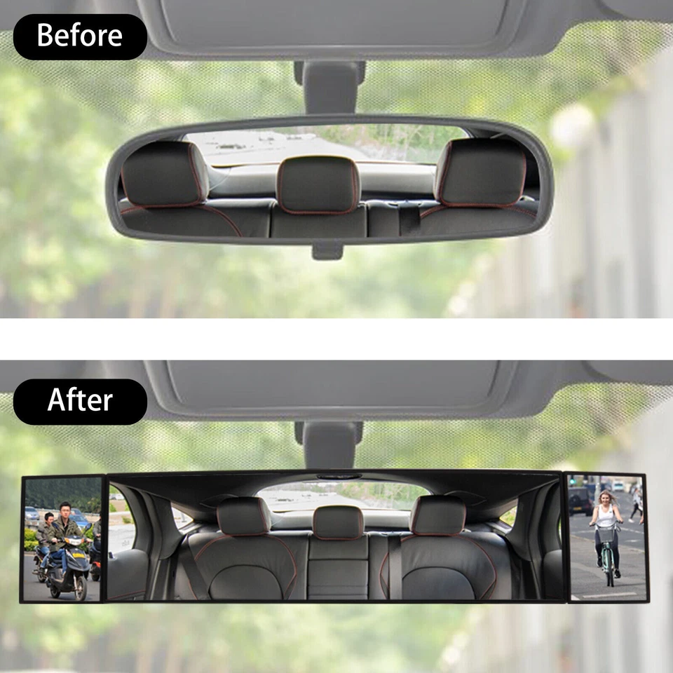 390mm Foldable Car Interior Rear View Mirror Rearview Wide Angle Blind Spot Auto - Image 2 of 4