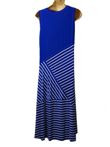 WULI LUU by Gok Wan Womens Maxi Dress size 2XL Sleeveless White Stripe on Blue - Picture 2 of 3