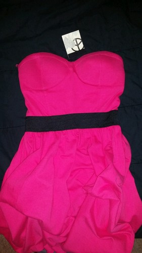 New Steve Madden Fuschia Pink Strapless Dress Sz S 100% Cotton Wear Two Ways NWT - Picture 8 of 9