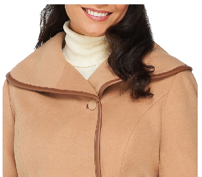 Dennis Basso Тренч из Искусственной Шерсти с Деталью из Искусственной Кожи, Верблюд, Размер S, Рекомендуемая розничная цена производителя $170 - Изображение 3 из 4