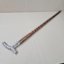 Holz  Gehstock Walking Stick Cane Stock silbern  93 cm Spazierstock gewendelt