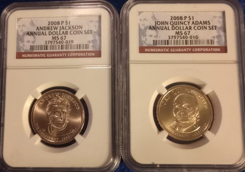 2008-P $1 SMS John Quincy Adams NGC MS67 2008 P Andrew Jackson Annual Dollar Set