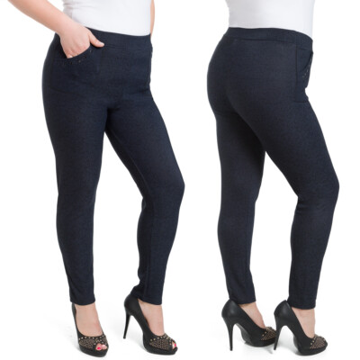 Elegante Damenhose Übergröße marineblau Hose gerades Bein Taschen 2XL-6XL W18-016