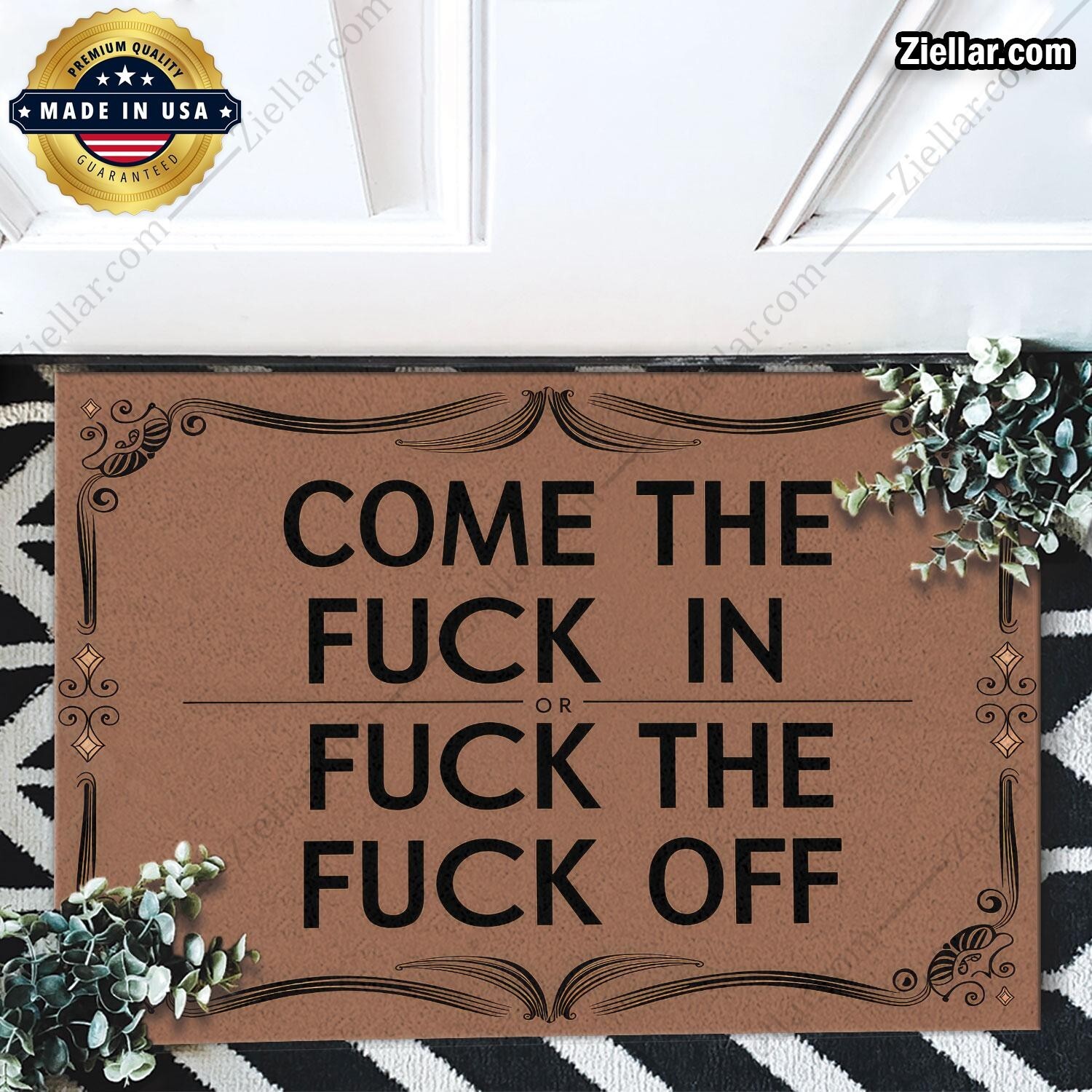 Funny Come In or Leave Doormat with Bold Ornate Design  