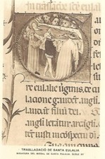 VINTAGE RELIGOUS SEPIA POSTCARD: "THE TRANSLATION OF ST EULALIA" - XV century