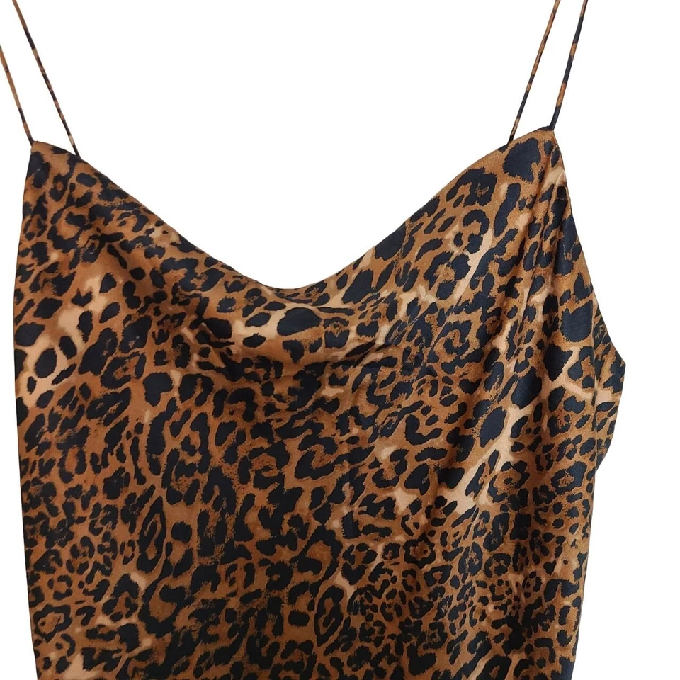 Camiseta sin mangas Cami NYC para mujer S marrón estampado de leopardo mezcla de seda camisola Foto 2 de 4