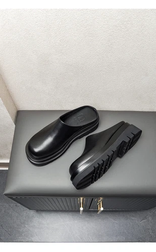 Slip On Mule Gold Buckle Loafers Shoes Mens Black Leather Backless - Picture 10 of 17