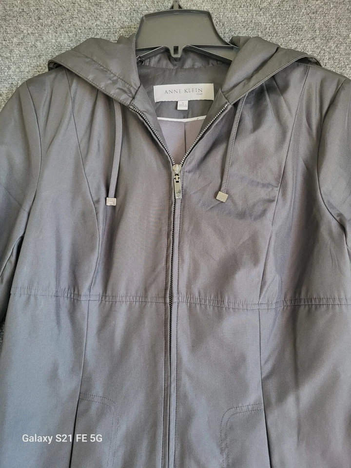 Anne Klein Women's Hooded Raincoat Black Sz S Long Sleeve Zip Up Polyester Blend - Image 2 of 4