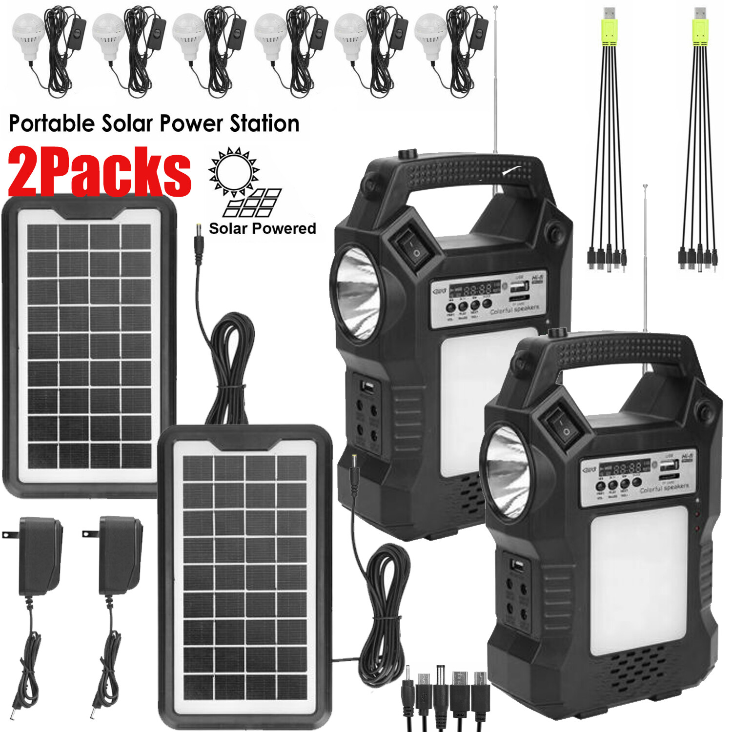 2PCS Power Station Solar Generator Panel Power Bank Outlet E
