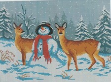 "Snowman ad Deer" Printed Canvas for Tapestry Needlepoint Orchidea 3426J