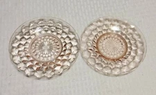 Jeanette cubist pink Depression Pair of 2 saucers, , one has small chip