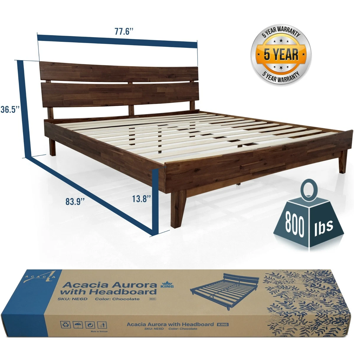 Acacia aurora 14 inch wood platform bed frame with headboard deals