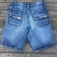 Flypaper Men's Blue Jean Denim Shorts Size 34 w/ 10" Inseam Camo Pockets