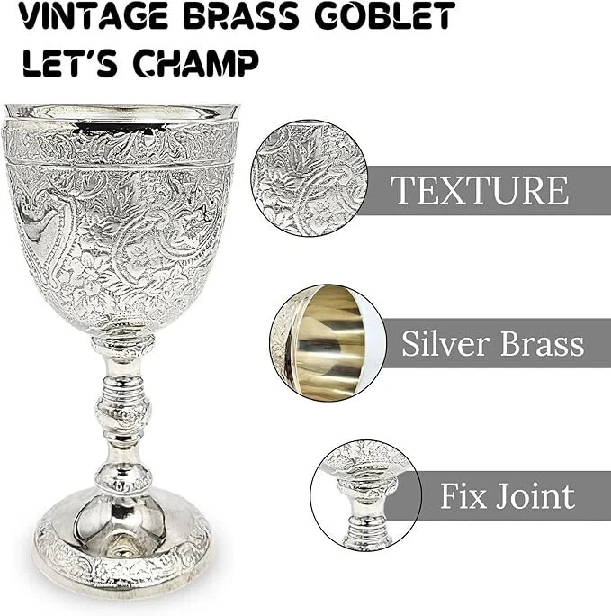 Calice in ottone calice da 6 pollici per tazza comunione vino in rilievo fatt... - Immagine 2 di 4