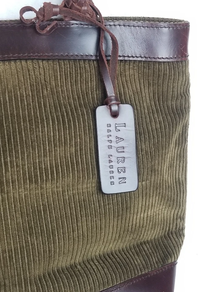 Libro de bolsillo para mujer LAUREN RALPH LAUREN verde pana/cuero con asas trenzadas Foto 4 de 4