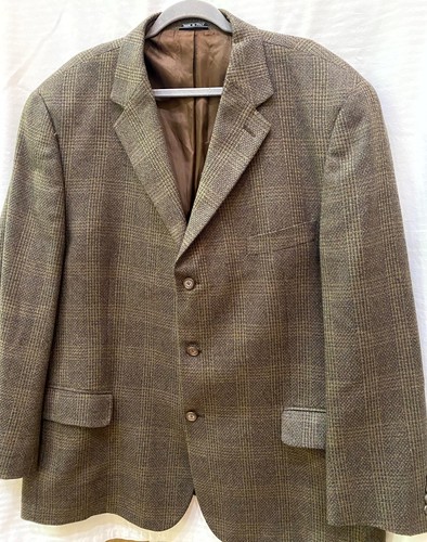 Pronto Uomo Firenze Plaid Tweed Silk Blend Sports Coat Blazer | Brown | Mens 48 - Picture 3 of 9