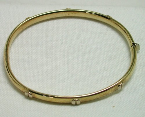 Lovely Two Colour 9ct Gold Designer Style Childs Size Bangle 21710 - Picture 2 of 6