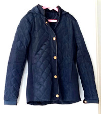 Girls Navy medium weight Quilted A - line hooded coat sz 7