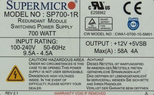 Serveur Alimentations Supermicro SP700-1R 700WATT Redondant Hot-Swap - Photo 3/3