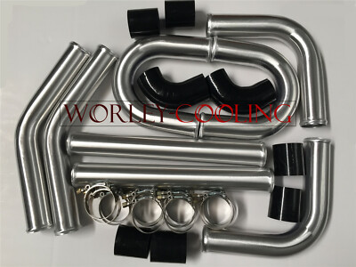2.5'' 64mm Aluminum Universal Intercooler Turbo Piping pipe + Black hose kits new