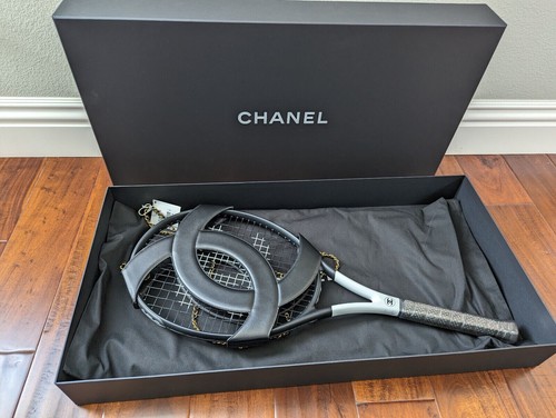 CHANEL 23C BLACK Tennis Racket w/ Leather Backpack Case w/ Gold Chain CC Logo - Picture 8 of 14