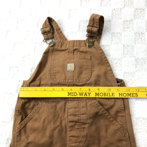 Carhartt Double Knee Bibs Overalls Boys 4 Tan Brown Work Wear Duck Kids Youth - Picture 6 of 13