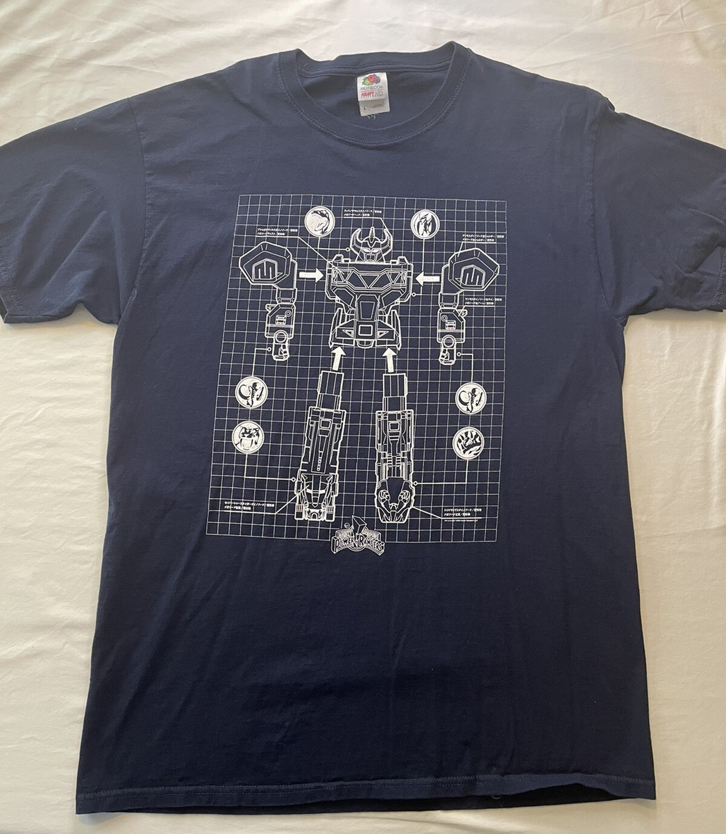 Mighty Morphin Power Rangers L Navy Blue T-shirt Megazord