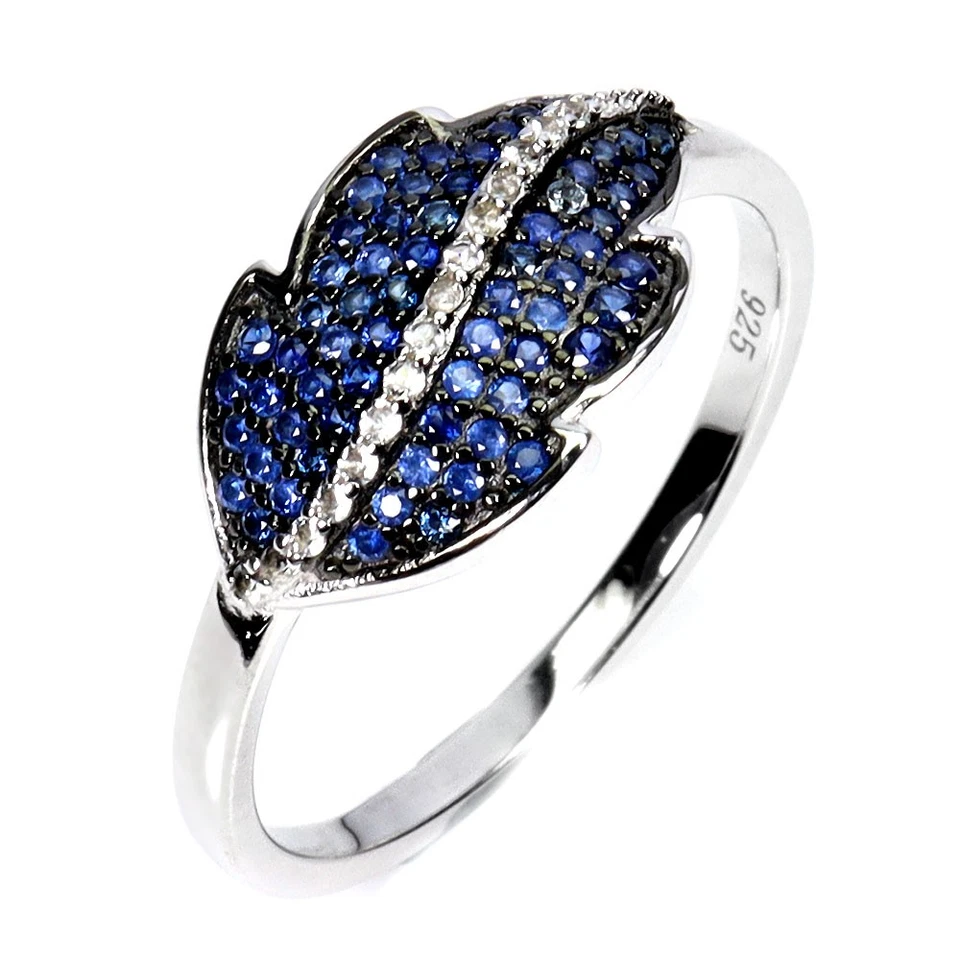 925 Sterling Silver Ring Blue Sapphire Round Diamond Cut Topaz Gemstone Size 7 - Image 2 of 4