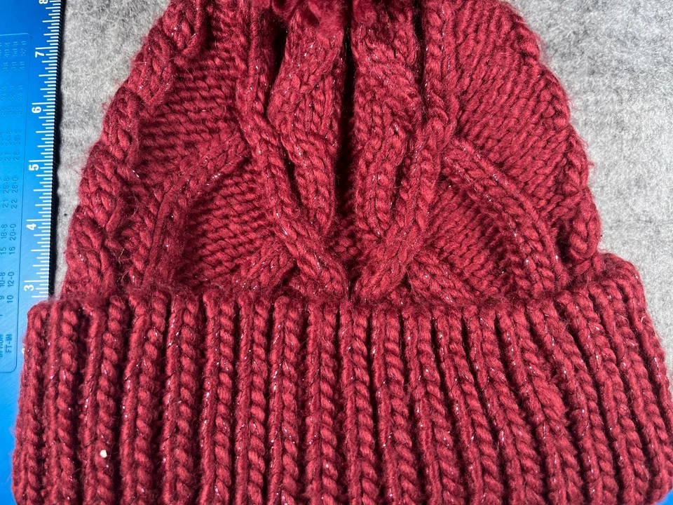 Berkshire моды Beanie Toque женщин один размер красный трикотаж акриловая смесь блестящий помпон - Изображение 2 из 4