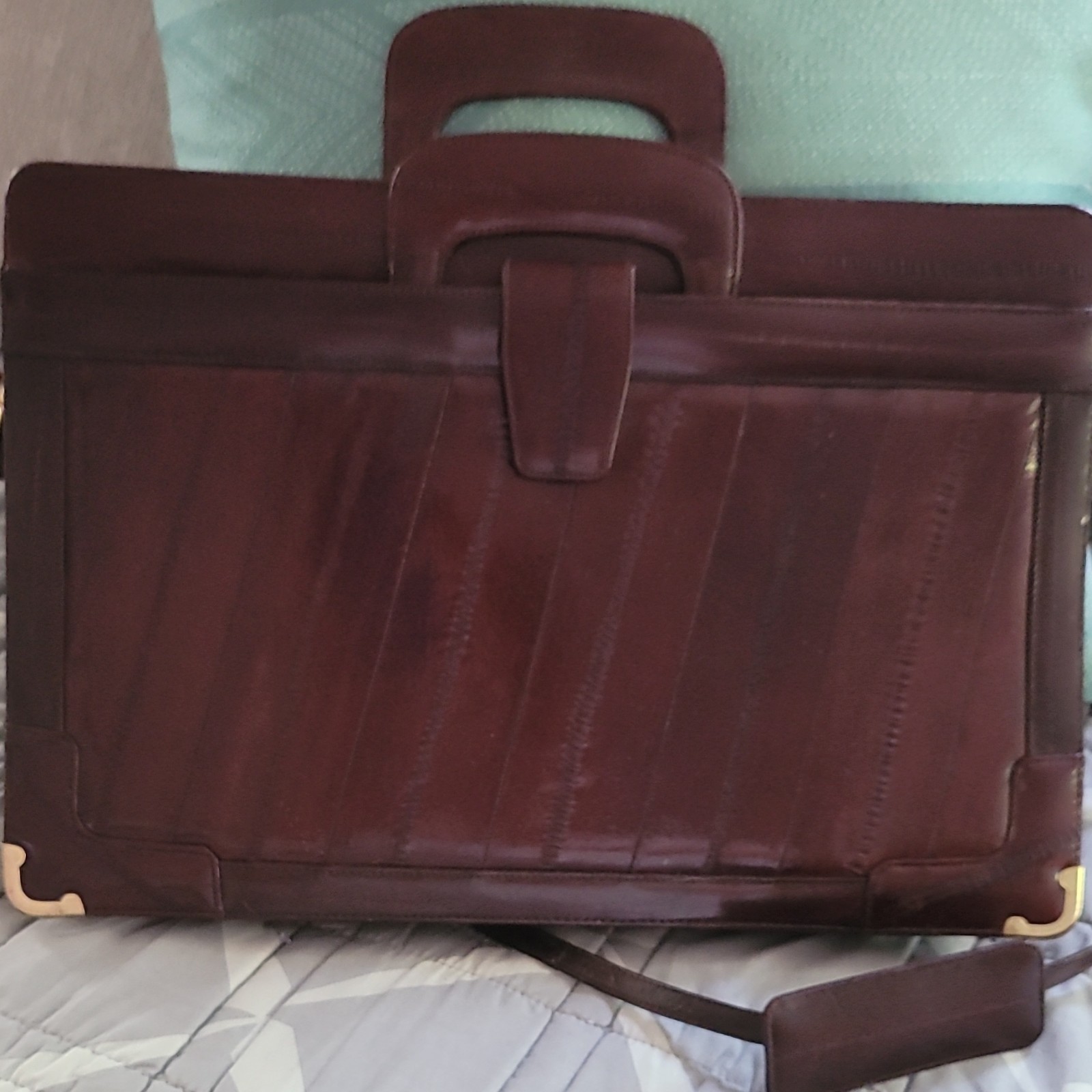 Genuine Purpleish/Brown Leather Briefcase Top Handle Magneti