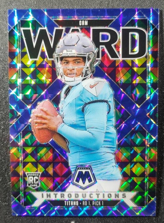 Cam Ward 2025 Panini Mosaic Football Introductions Blue Mosaic Prizm 22/99 RC #6