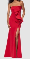 Betsy & Adam Women's Red Strapless Ruffled Evening Gown Sheath Dress Sz 12